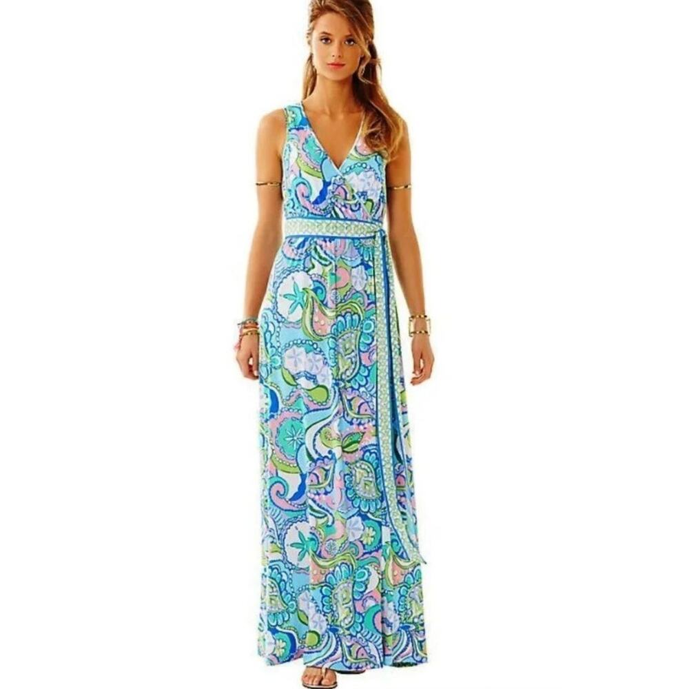 Lilly Pulitzer Sz M Bellina Wrap Maxi Dress Stretch Cocktail Summer Vacation